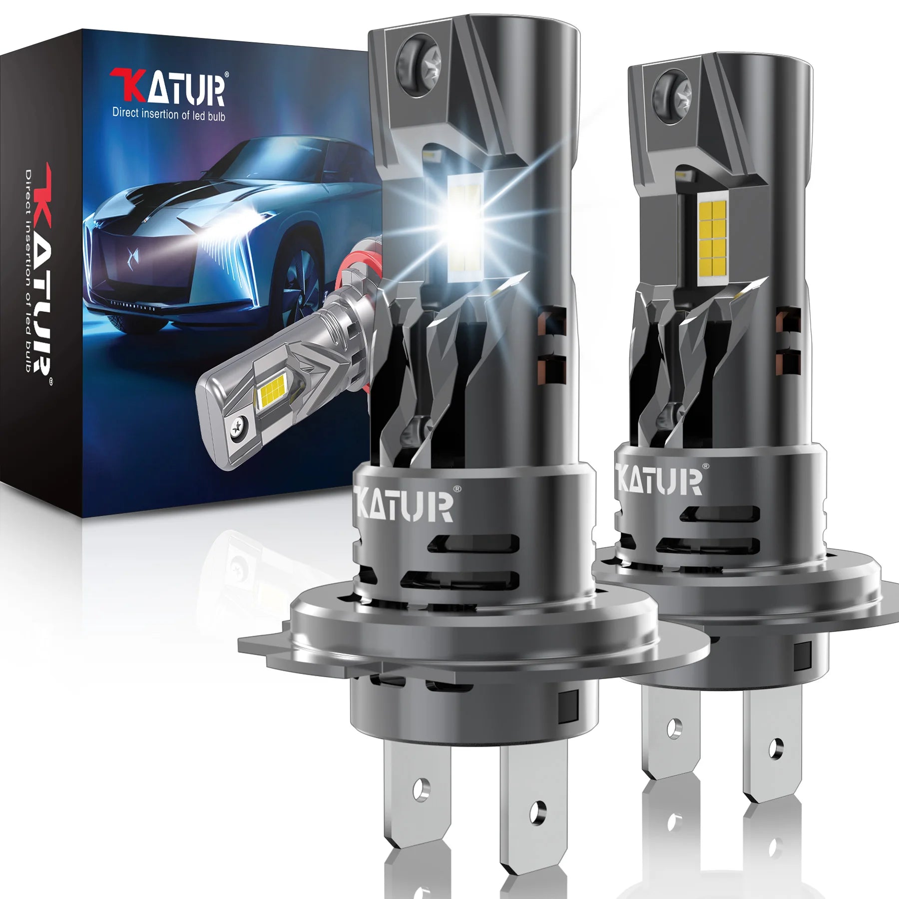 KaTur H1 H3 H4 H7 H8 H11 9005 9012 LED Headlight Bulb 6500K 360° Plug-Play 12V 2 Pack