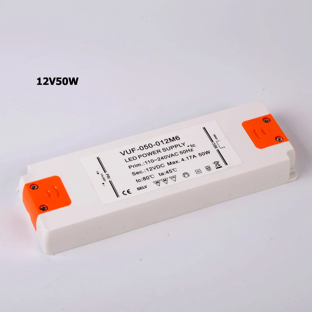 Ultra-Slim LED Driver Transformer 6W 12W 15W 20W 30W 50W 60W AC 110-240V to DC 12V 24V