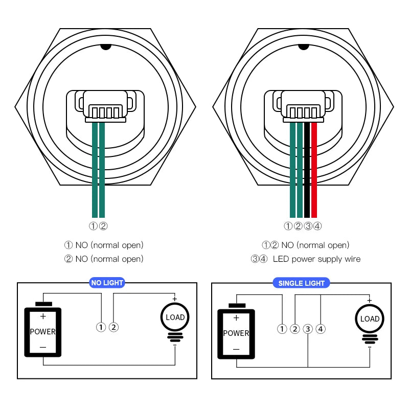 Ultra Short Momentary Push Button Switch 19mm 22mm 25mm 30mm 1A Stainless Steel Aluminum Bicolor Tricolor LED 3V to 220V with Wire