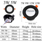 COB LED Recessed Downlight 3W 5W 7W 9W 12W 15W 18W 120° CRI 85+ 95-110lm/W AC 85-265V