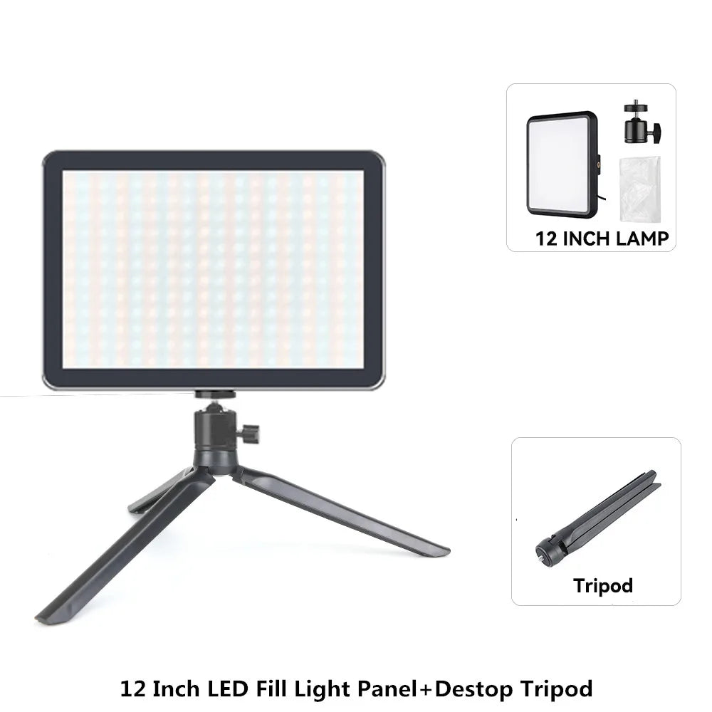 8/12 Inch LED Photography Video Panel Light 12W 15W 1700lm CRI 85+ 2800-7000K 5V USB-C Tripod