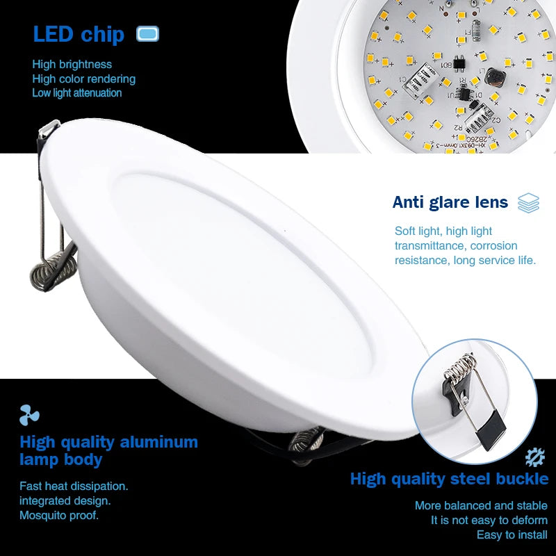 LED Recessed Downlight 5W 9W 12W 15W 18W Epistar 120 Degree AC 110V 220V or DC 12V 24V Warm White Cool White White Aluminum Spring Buckle Indoor Ceiling Spot