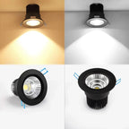 Dimmable COB LED Recessed Downlight 5W 7W 9W 12W 15W 18W Adjustable Angle Aluminum AC 85-265V Warm White Natural White Cool White Black White Silver