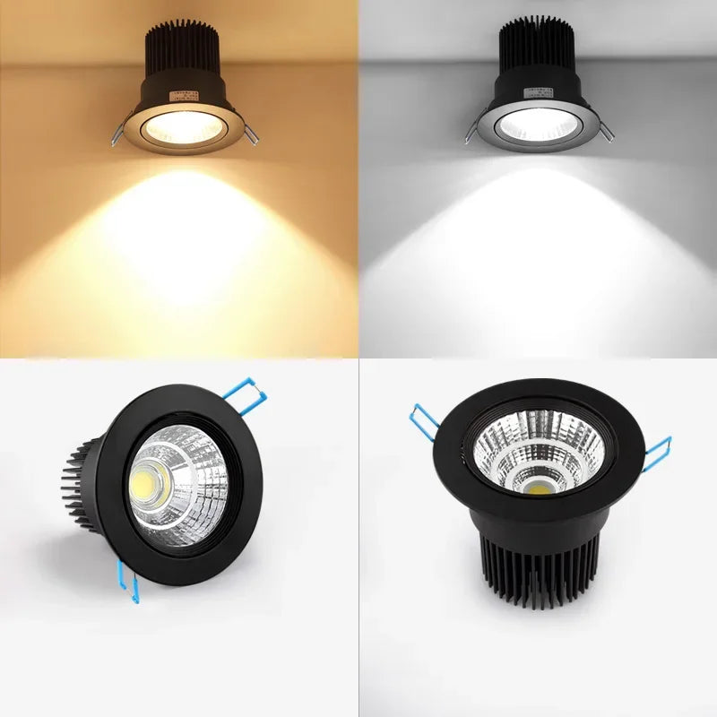 Dimmable COB LED Recessed Downlight 5W 7W 9W 12W 15W 18W Adjustable Angle Aluminum AC 85-265V Warm White Natural White Cool White Black White Silver