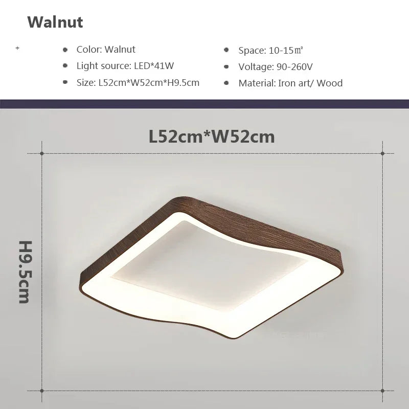 Nordic Wood Grain LED Ceiling Light Dimmable Remote Control 42cm 52cm Acrylic Iron Surface Mount AC 90-260V Bedroom Living Room