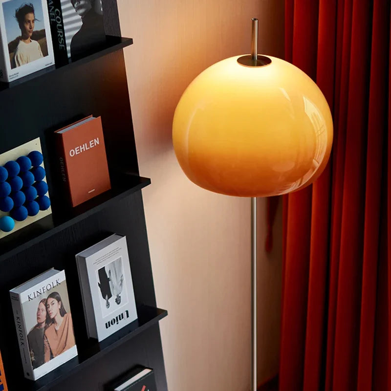 Modern Gradient Orange Mushroom Glass Floor Lamp Stainless Steel Knob Dimmable AC 90-260V