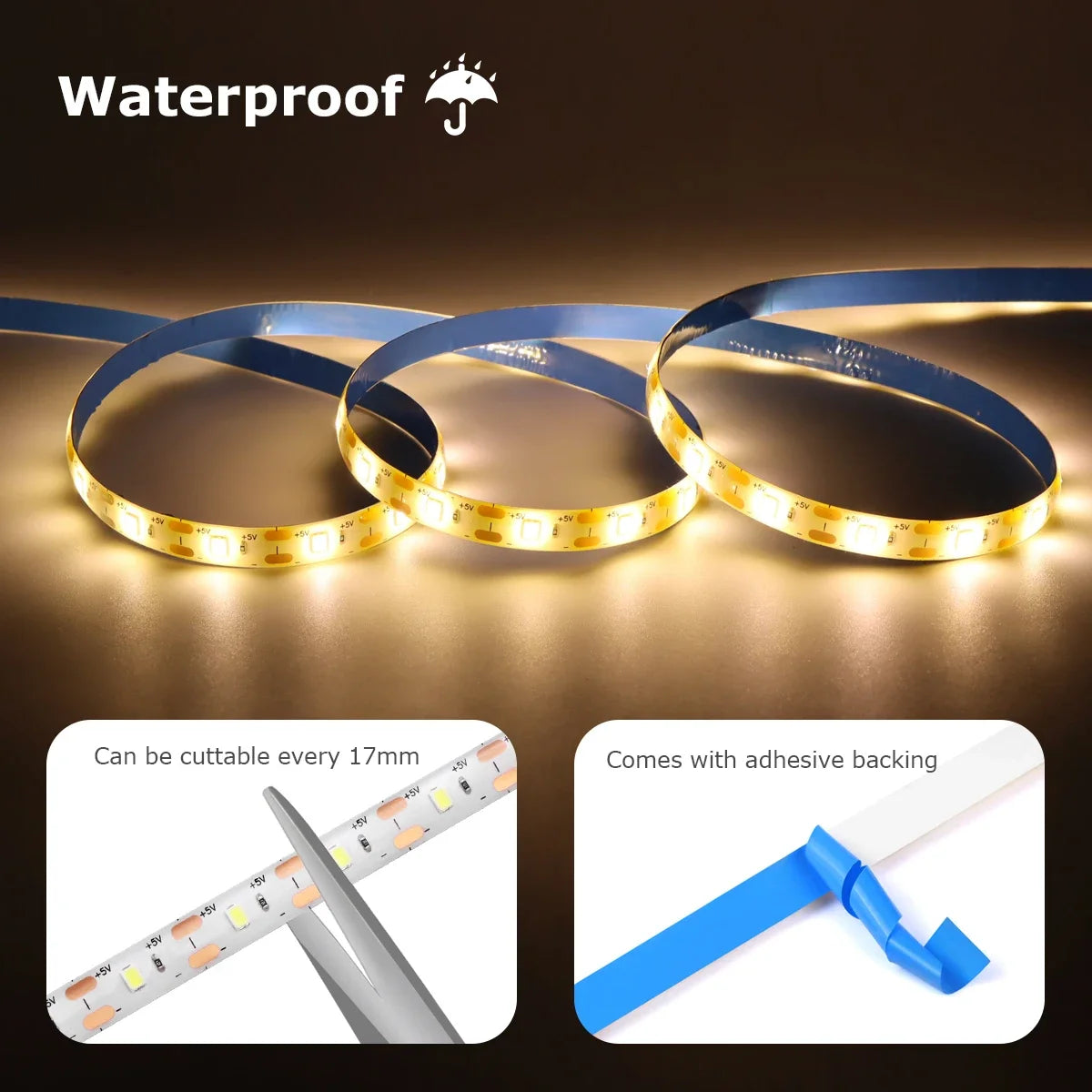 USB 5V LED Strip Light with PIR Motion Sensor SMD 2835 IP65 Waterproof 60 LED/m 1m 2m 3m Warm White Cool White Adjustable Delay