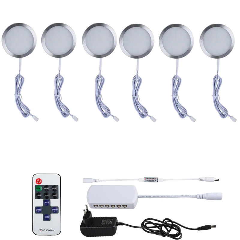 Under Cabinet LED Puck Light 2W DC 12V RF Remote Dimmable Linkable Aluminum PMMA Lens Kitchen Showcase Wardrobe Multi Pack