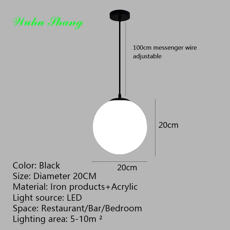 Frosted Acrylic Ball Pendant Light Milky White E27 8-35cm 100cm Cord AC 110-240V Scandinavian