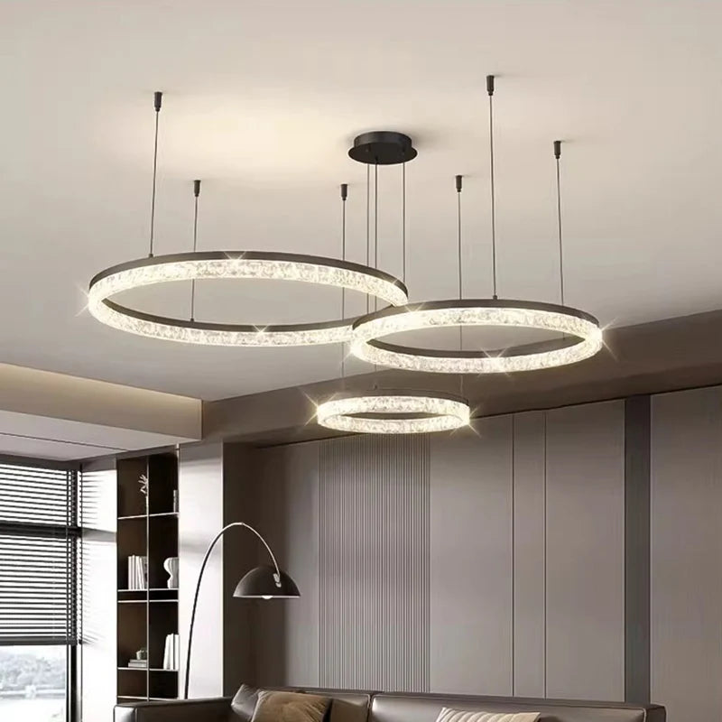 Modern Tiered Ring Crystal Acrylic Pendant Chandelier D40+60+80cm 100W Dimmable AC 90-265V
