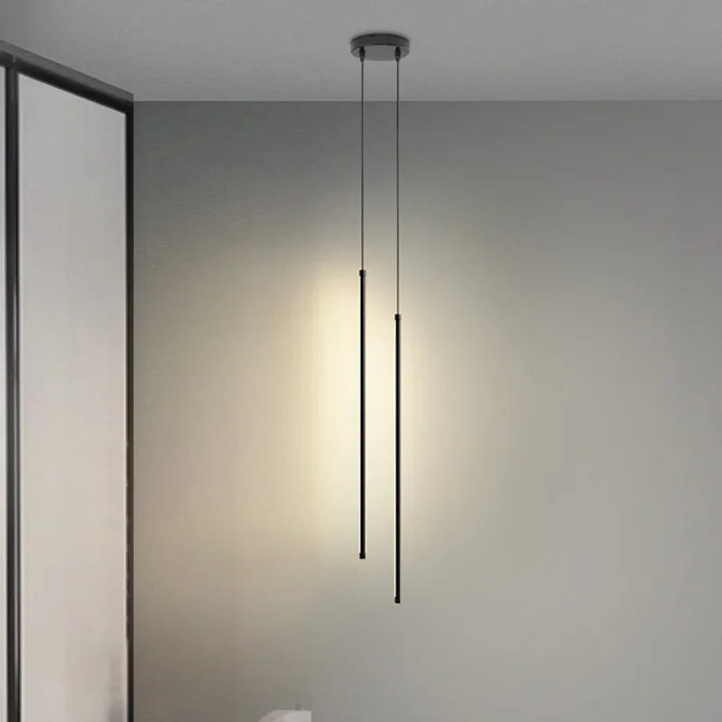 Modern Linear LED Chandelier Pendant Light 3 Head Black Brushed Aluminum Adjustable Wire Dining Room Kitchen Island