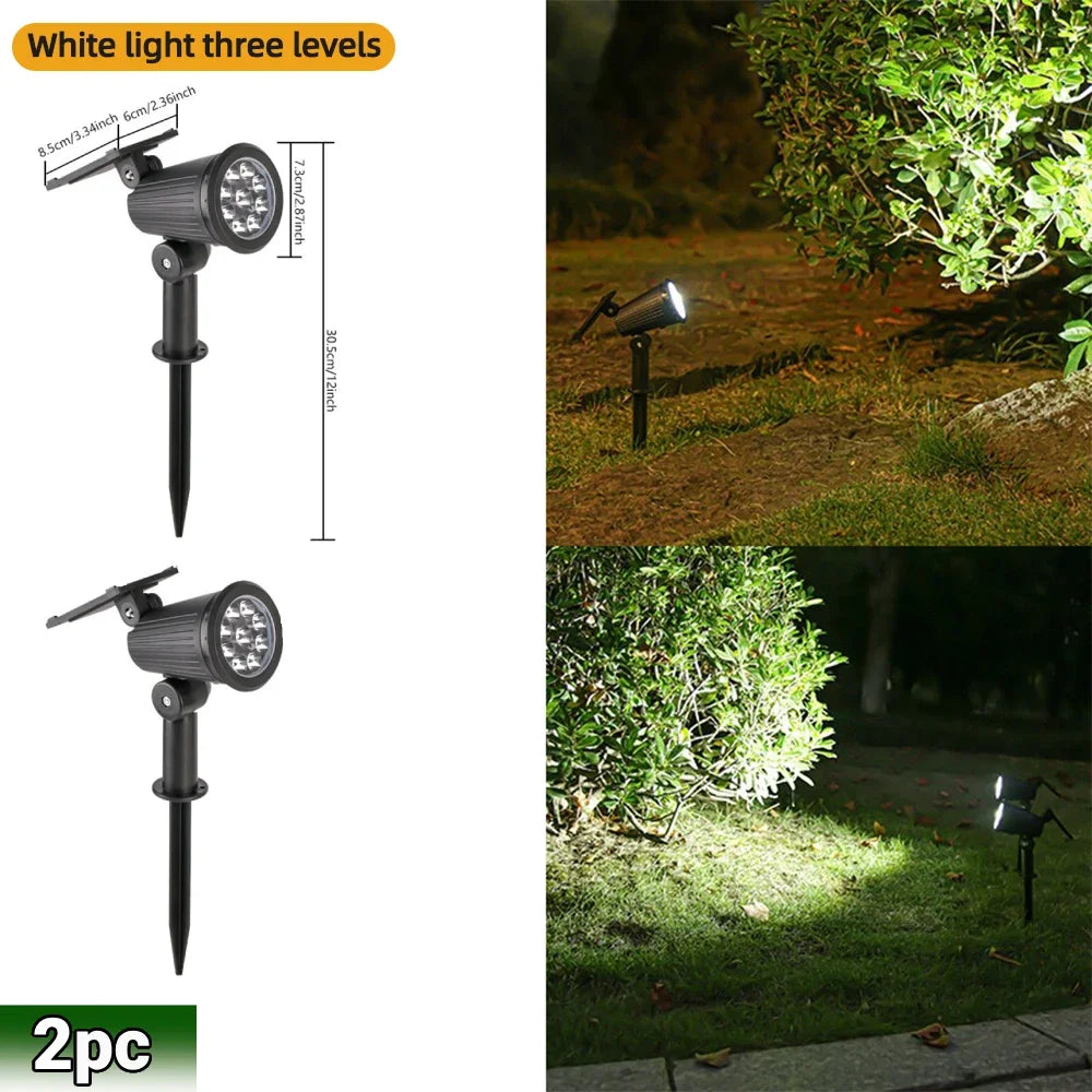Solar LED Spotlight IP65 Waterproof 9 LED RGB 3 Lighting Modes 180 Degree Adjustable ABS Stake or Wall Mount Garden Yard Landscape