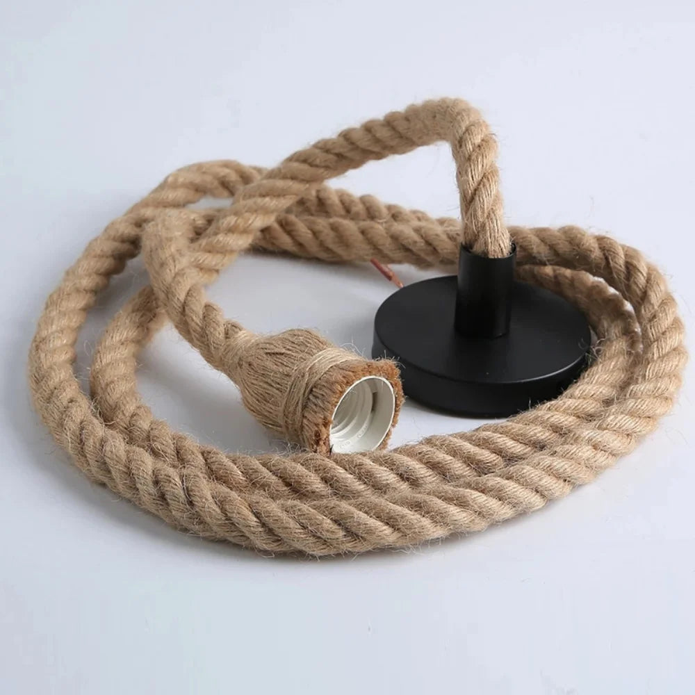 Vintage Hand Knitted Hemp Rope Pendant Light E26 Single and Double Head Cord Pendant AC 90-260V Bedroom Cafe Bar
