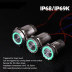 IP68 IP69K Capacitive Touch Push Button Switch 16mm 18mm 22mm 5V 12V 24V DC Momentary or Latching Red Green Bicolor LED Plastic