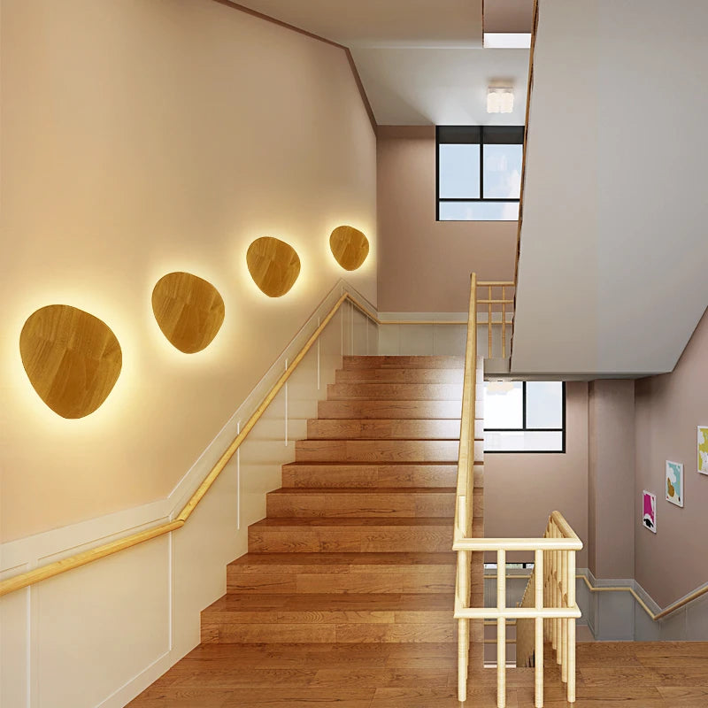 Nordic Circular Wooden LED Wall Light Up Down Integrated LED AC 90-260V Bedroom Staircase