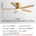Ceiling Fan with LED Light 42 48 58 72 Inch DC Motor 6-Speed Remote Control 110-220V
