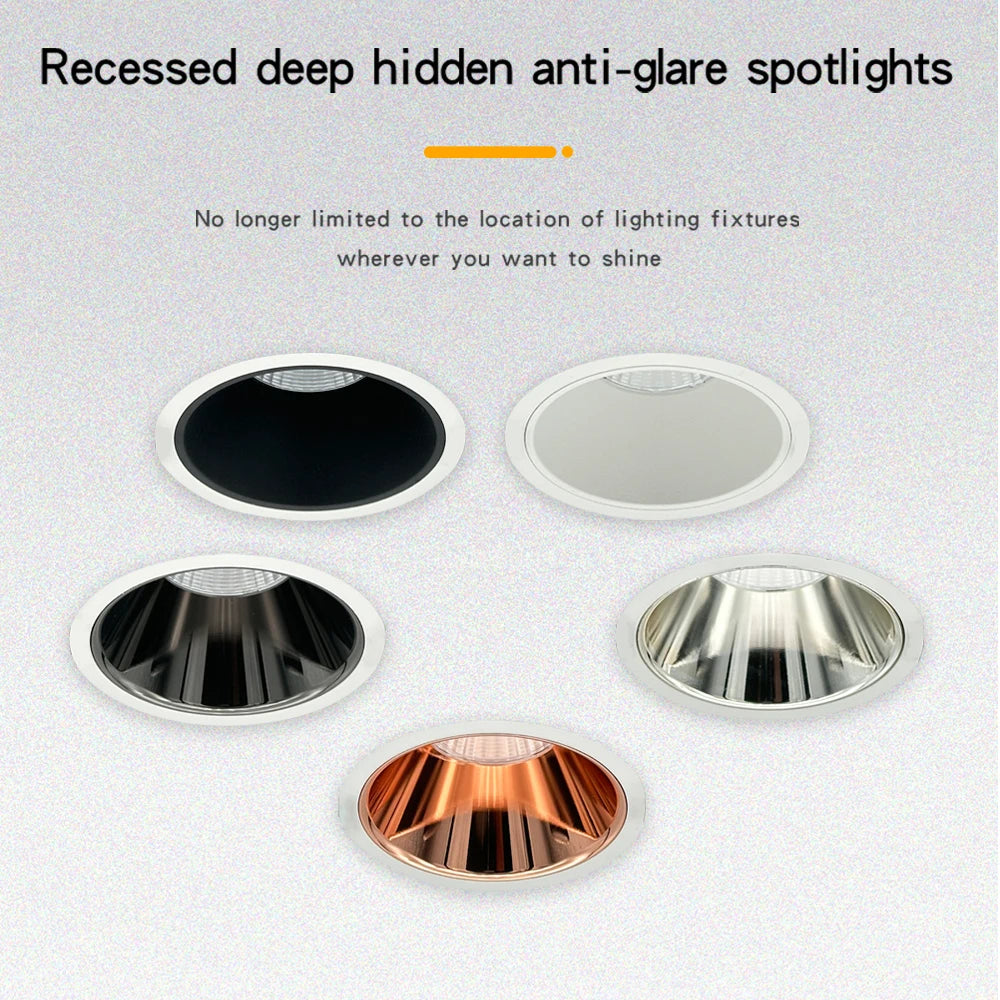 Dimmable COB LED Recessed Downlight 5W 7W 9W 12W 15W 18W CRI 95 120-130lm/W 85-265V