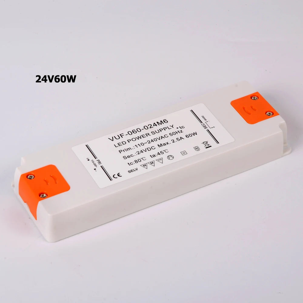 Ultra-Slim LED Driver Transformer 6W 12W 15W 20W 30W 50W 60W AC 110-240V to DC 12V 24V