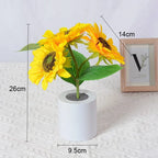 Sunflower LED Night Light USB Rechargeable 1W Warm White 2 Brightness Modes Silk Cloth Plastic Bedroom Bedside Table Lamp