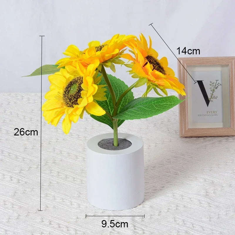 Sunflower LED Night Light USB Rechargeable 1W Warm White 2 Brightness Modes Silk Cloth Plastic Bedroom Bedside Table Lamp