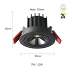 Dimmable Anti-Glare Adjustable Beam COB LED Recessed Downlight 7W 12W CRI 90+ 85-265V