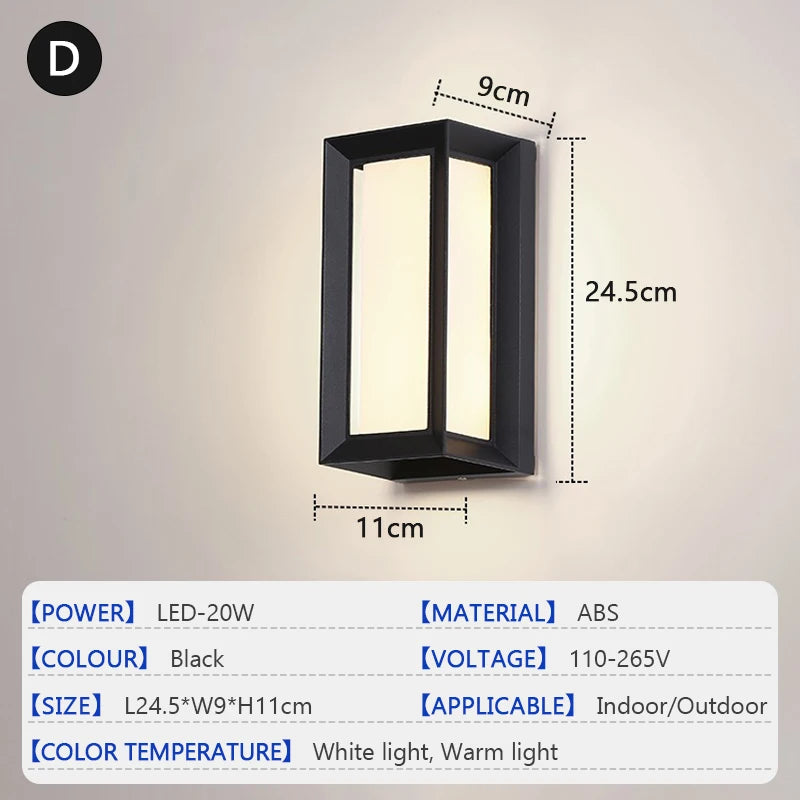 20W IP65 LED Outdoor Wall Lamp Radar Motion Sensor 3-6m AC 85-265V Black ABS Porch Garden