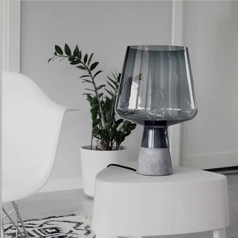 Cement Glass Table Lamp E14 D20cm H30cm Smoky Gray Amber AC 85-265V Bedside Desk Lamp