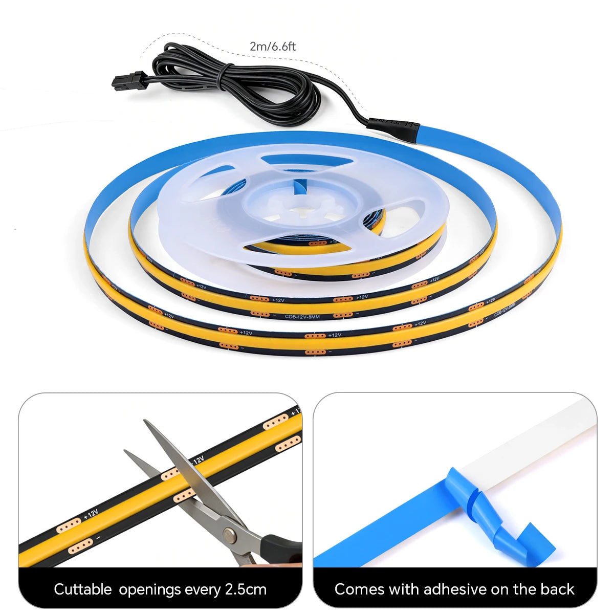 COB LED Strip Light Kit DC 12V Touch Dimmer Switch 100cm 200cm 300cm Warm White Neutral White Acoustic Panel Cabinet Shelf Decor