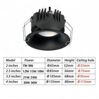 IP65 Waterproof COB LED Recessed Downlight 7W 9W 12W 15W 18W 21W 24W 30W 36W Die Cast Aluminum CRI 85 24 Degree AC 85-265V Driver Included