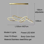 Modern LED Pendant Light 3-6 Heads 40-100W 3-CCT Dimmable RF Remote AC 90-260V Black Gold