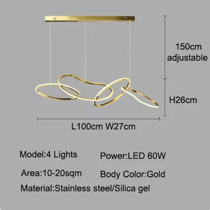 Modern LED Pendant Light 3-6 Heads 40-100W 3-CCT Dimmable RF Remote AC 90-260V Black Gold