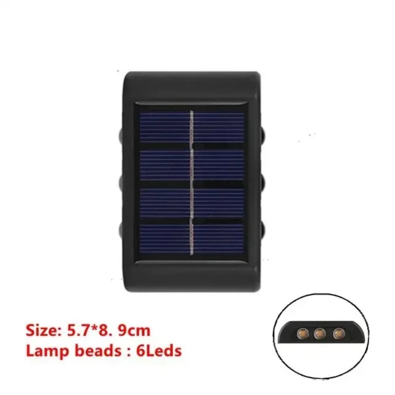 Solar LED Wall Light IP65 Waterproof Up and Down 2 LED or 6 LED White Warm White Auto Dusk to Dawn Garden Stair Fence Outdoor