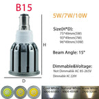 COB LED Spotlight Bulb 5W 7W 10W 15 Degree Epistar Multi Base E26 E12 E14 GU10 B22 Dimmable or Non-Dimmable AC 110V 85-265V Warm Neutral Cool White