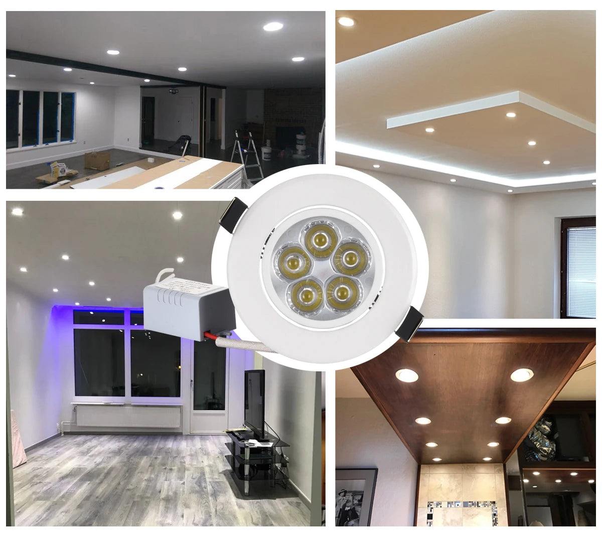Multi-LED COB Recessed Downlight 9W-21W 30° Dimmable AC 110-220V White Black Silver 68-98mm