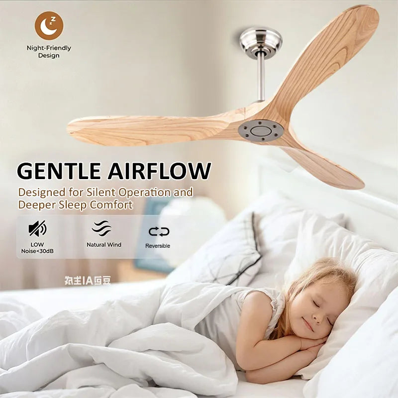 42 52 60 Inch Solid Wood Ceiling Fan No Light Remote Control 6-Speed DC Motor 85-265V