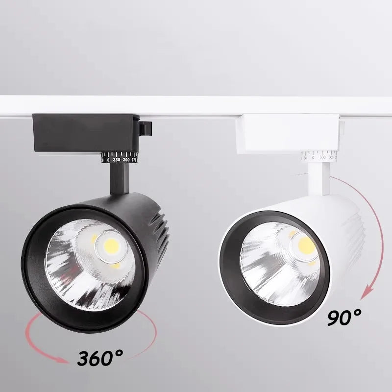 Dimmable COB LED Track Light 7W 12W 15W 20W 30W 40W 100lm/W Multi-Angle AC 110-240V Black White