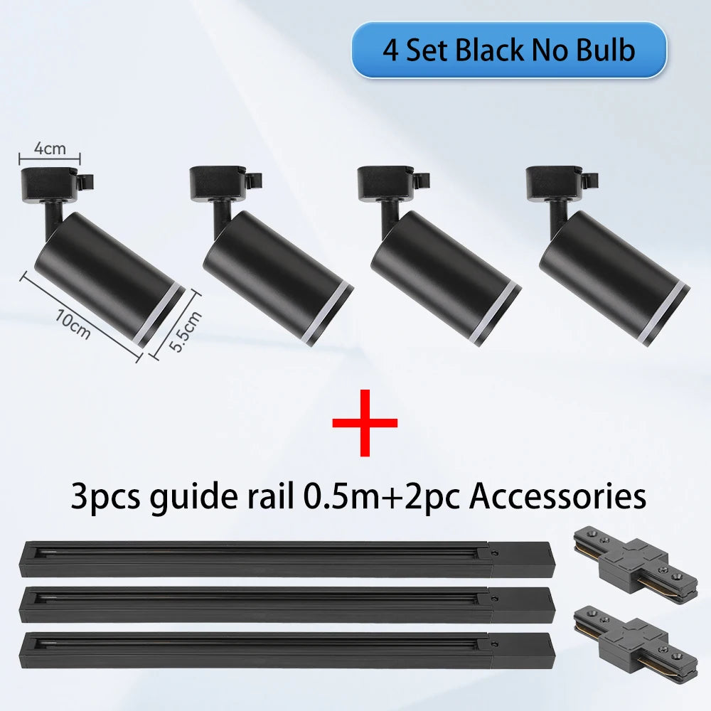 GU10 LED Track Spotlight Surface-Mounted Ceiling Lamp AC 90-260V 10-15m² Kitchen Dining