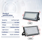 50W 100W IP65 LED Flood Light SMD2835 CRI 85+ 180° AC 110-220V Warm Cool White Aluminum