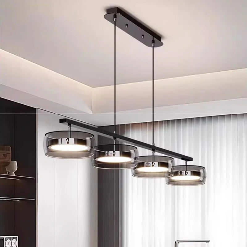Nordic Multi-Head Glass Pendant Lamp 3 4 5 6 Heads 45-90W 3-Color Switchable AC 90-265V
