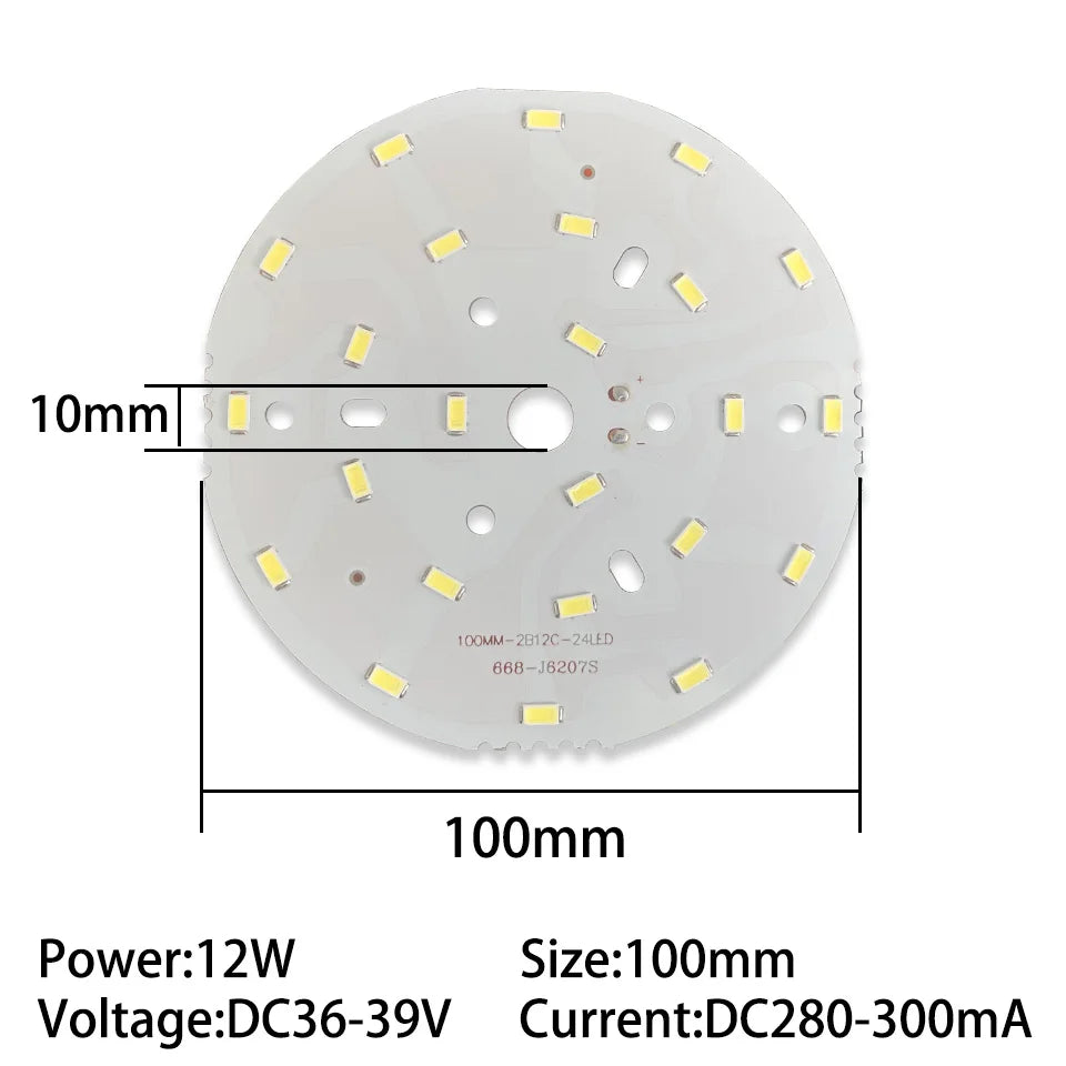 12W SMD5730 Round LED Lamp Board 55mm 65mm 85mm 100mm DC 36-39V 280-300mA 3-Color