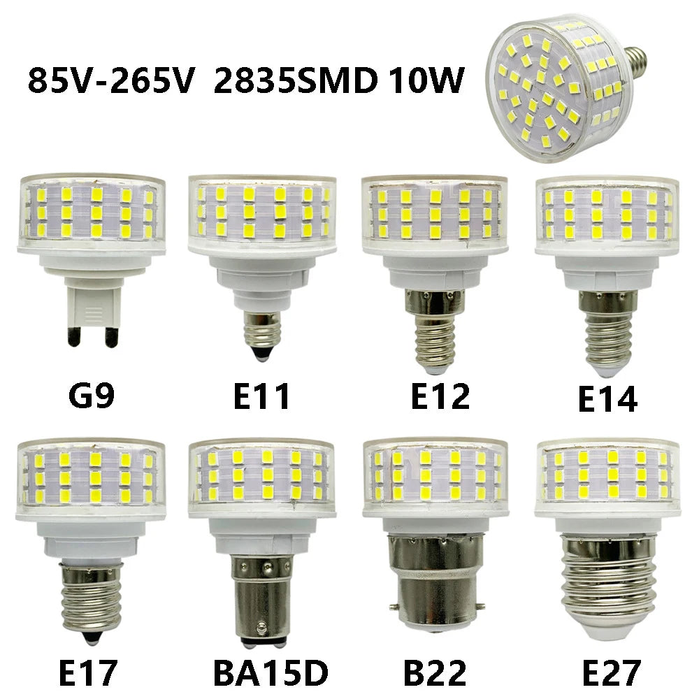 10W G9 E11 E12 E14 E17 BA15D E27 B22 SMD2835 LED Corn Bulb 72 LEDs 360° AC 85-265V