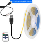DC 5V USB COB LED Strip Light 320 LED/m 3mm PCB CRI 90 IP33 0.5m to 5m Warm White Natural White Cool White Red Blue Pink Ice Blue Dimmable Flexible Tape