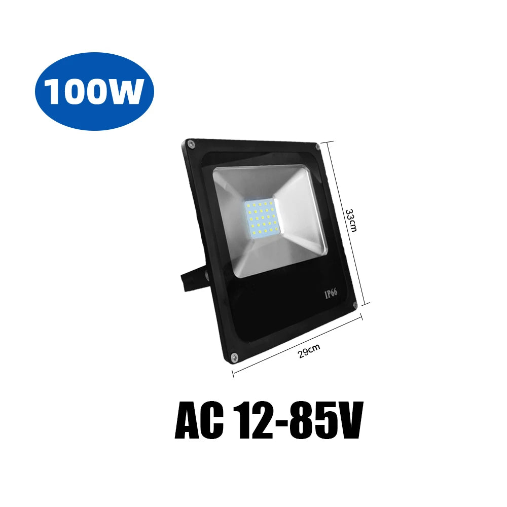 AC/DC 12-85V LED Flood Light 10W 20W 30W 50W IP65 120° Cool White Aluminum Outdoor