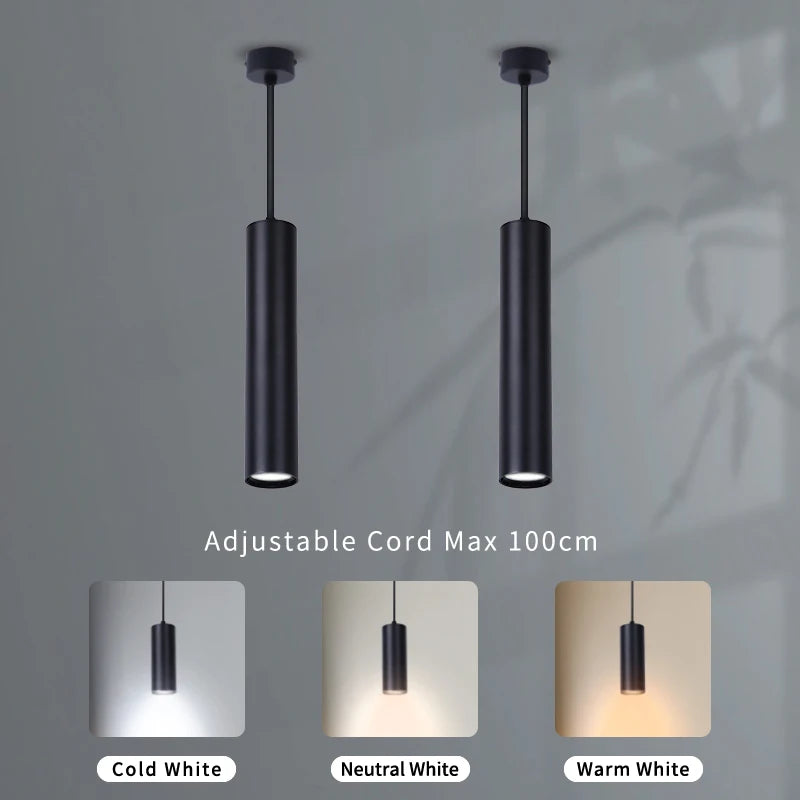 Modern Aluminum LED Pendant Light 10W 15W Long Tube 6x16cm 6x30cm AC 110-265V Black