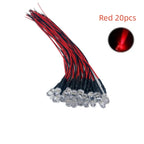 5mm Pre-Wired LED Diode 5V to 12V DC Water Clear Round Through Hole Red Green Blue White Yellow Orange Purple 20 Pack