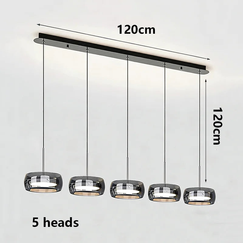 Modern Multi-Head Glass Pendant Light 1 3 4 Heads 5-60W Ironware Dimmable AC 90-265V