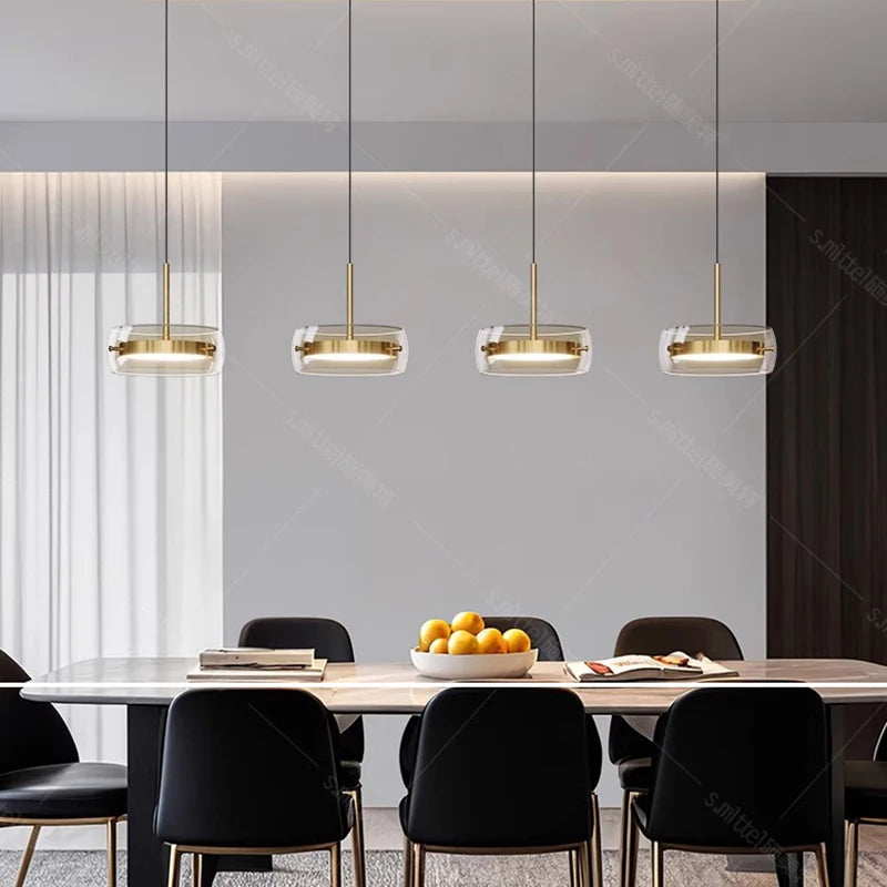 Modern Multi-Head Glass Pendant Light 1 3 4 Heads 5-60W Ironware Dimmable AC 90-265V