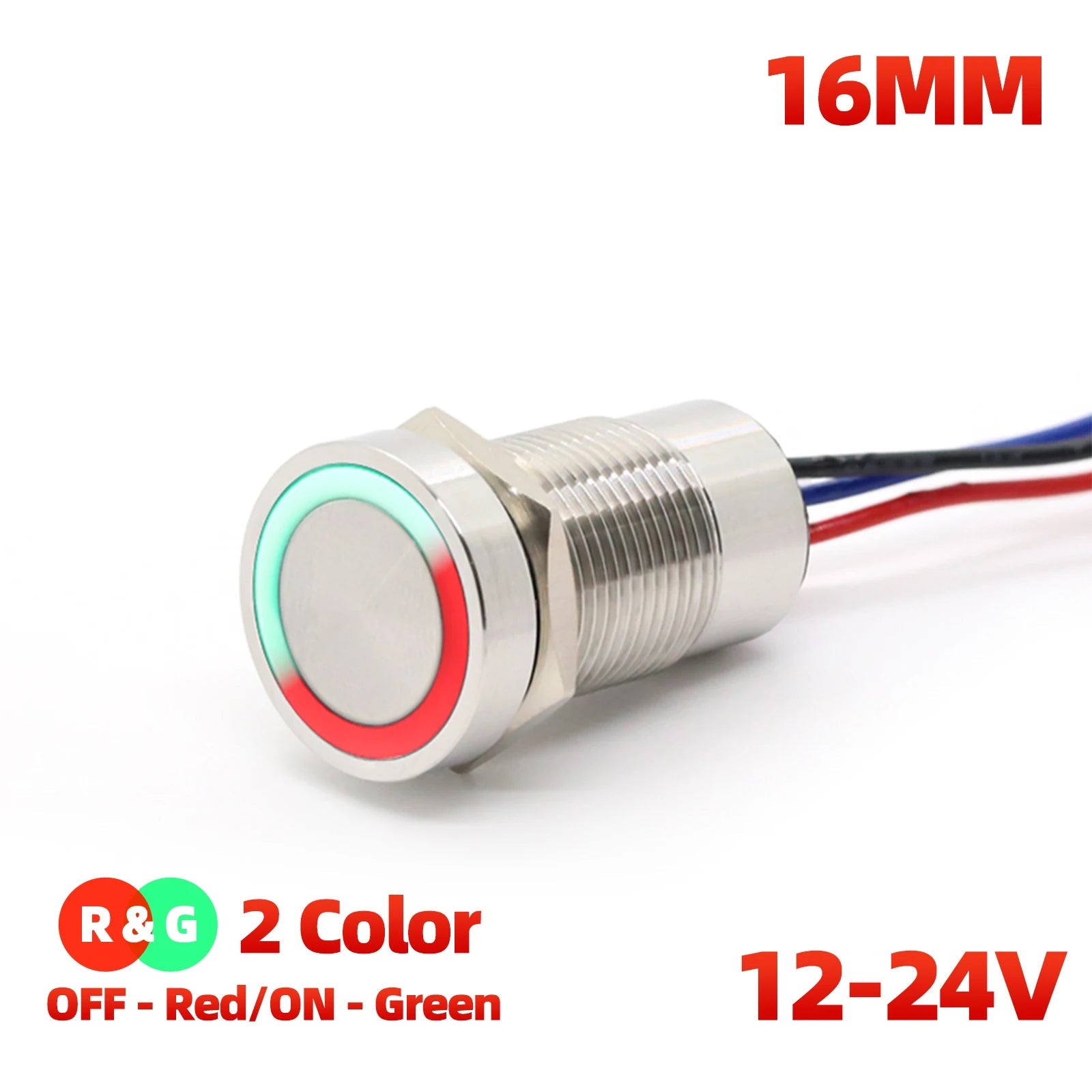 IP68 IP69K Capacitive Touch Push Button Switch 16mm 18mm 22mm 5V 12V 24V DC Momentary or Latching Red Green Bicolor LED Plastic