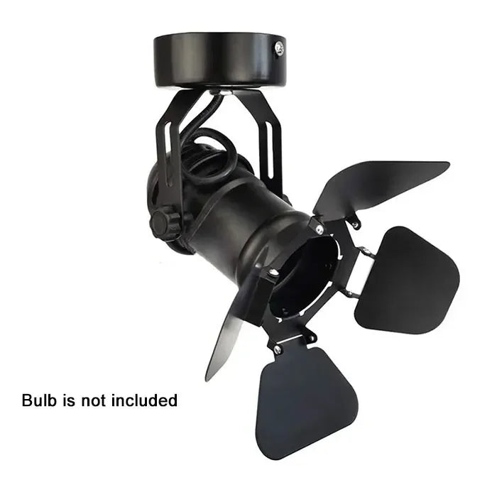 Industrial Vintage E27 Ceiling Spotlight with Barn Door Flippers Metal Bamboo AC 110-240V