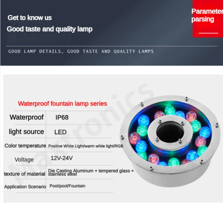 IP68 RGB LED Underwater Pool Light Stainless Steel Tempered Glass AC DC 12V 24V 3W 6W 9W 12W 18W 24W Fountain Landscape Lamp